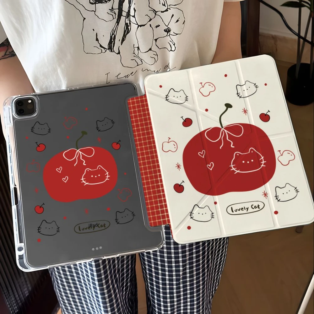 Funda Protectora para Tablet con Diseño de Gato y Manzana para iPad Pro 11 12.9 13 M2 M4 M3 M5, Carcasa para iPad 8.3 9.7 10.2 5/6/7/8/9/10/11th Air 4 5 6 7