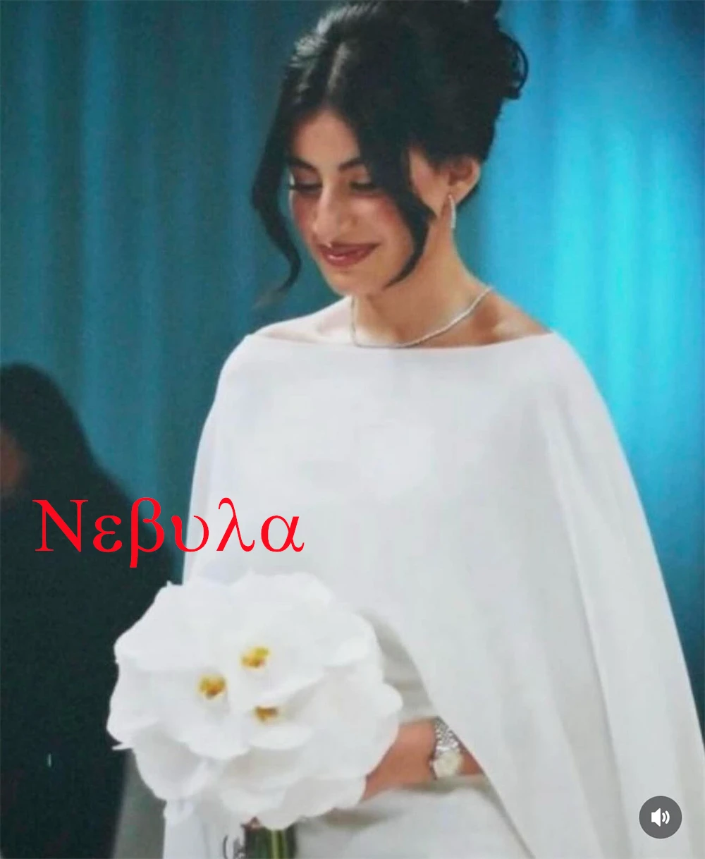 맞춤 제작된 고급스러운 화이트 새틴 웨딩드레스, 고품질 보트넥 숄 슬리브리스 채플 트레인 머메이드 브라이덜 가운