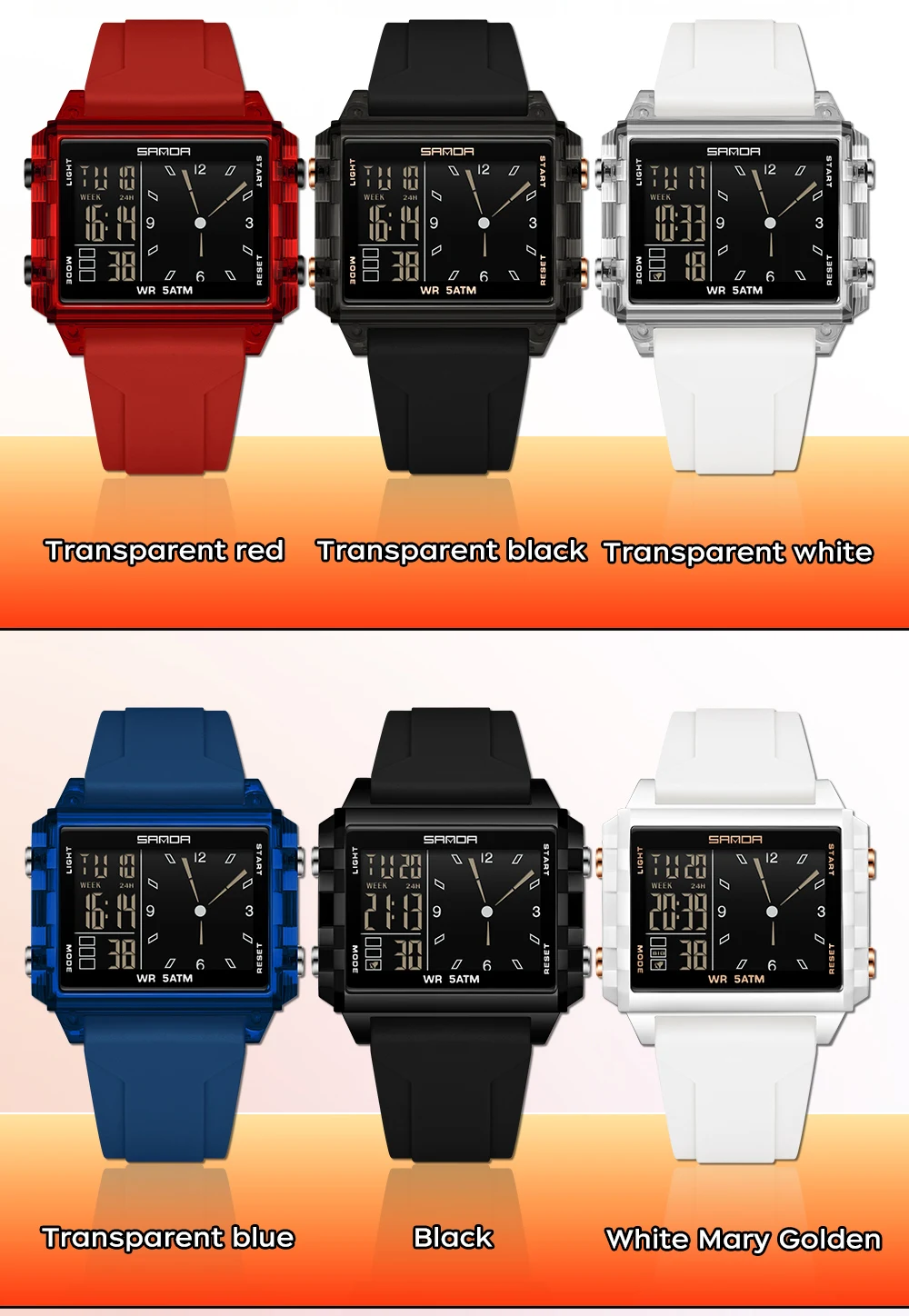 Fashion SADNA New 6273 Women's Electronic Watch Multifunctional Sports Waterproof LED Timing Student Electronic Watch