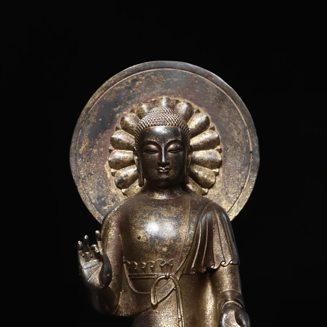 Old Bronze Cinnabar Gilded Northern Wei Buddha Da Ri Tathagata Buddha Head backlight Sitting Buddha Town house Exorcism