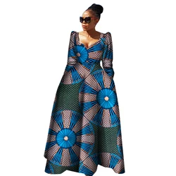 African Dresses for Women Full Sleeve Long Maxi Dress Robe Africaine Bazin Riche African Clothes Women Evening Dress WY2849