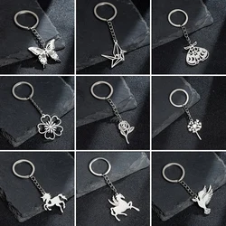 Cute Butterfly Flower Pendant Keychain Wholesale For Women Charm Car Handmade Stainless Steel Keyholders With Free Shipping