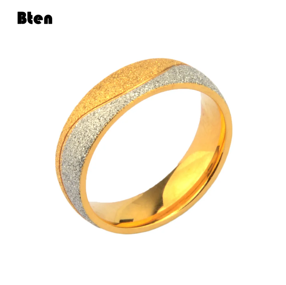 Bten 2020 New Classic Matte Gold Silver Color Stainless Steel Ring For Men Women 6mm Width Promise Wedding Jewelry Gifts