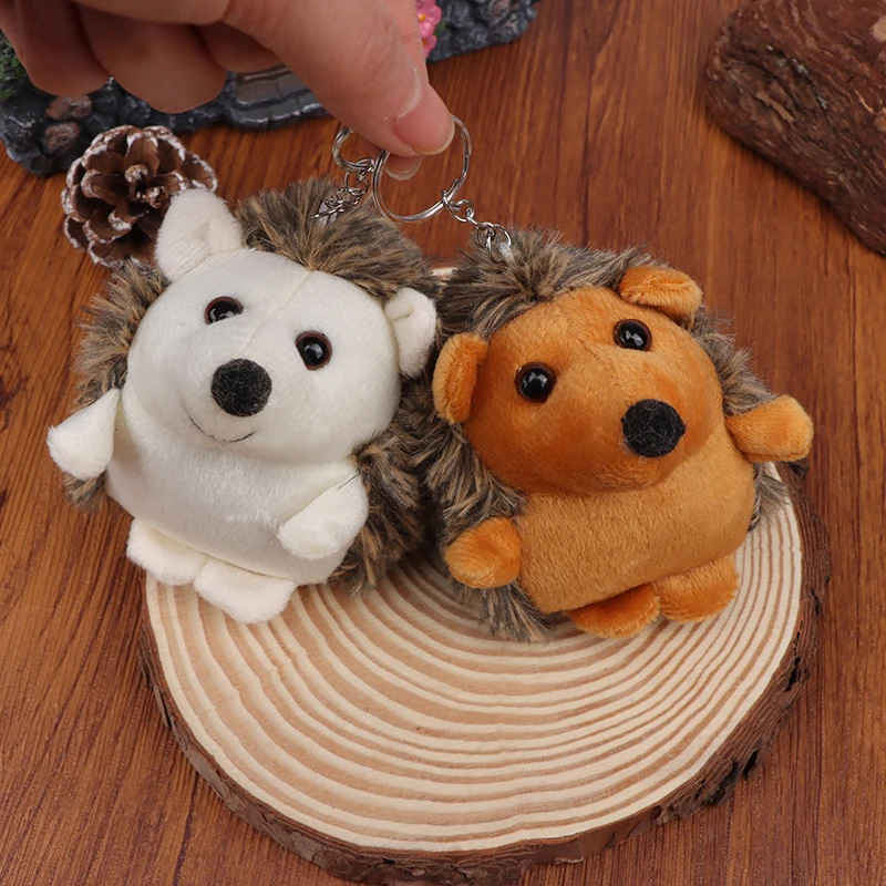 

Soft Plush Hedgehog Doll Metal Keychain Brown Car Pendant Toy Keyring Decoration Phone Bag Pendant