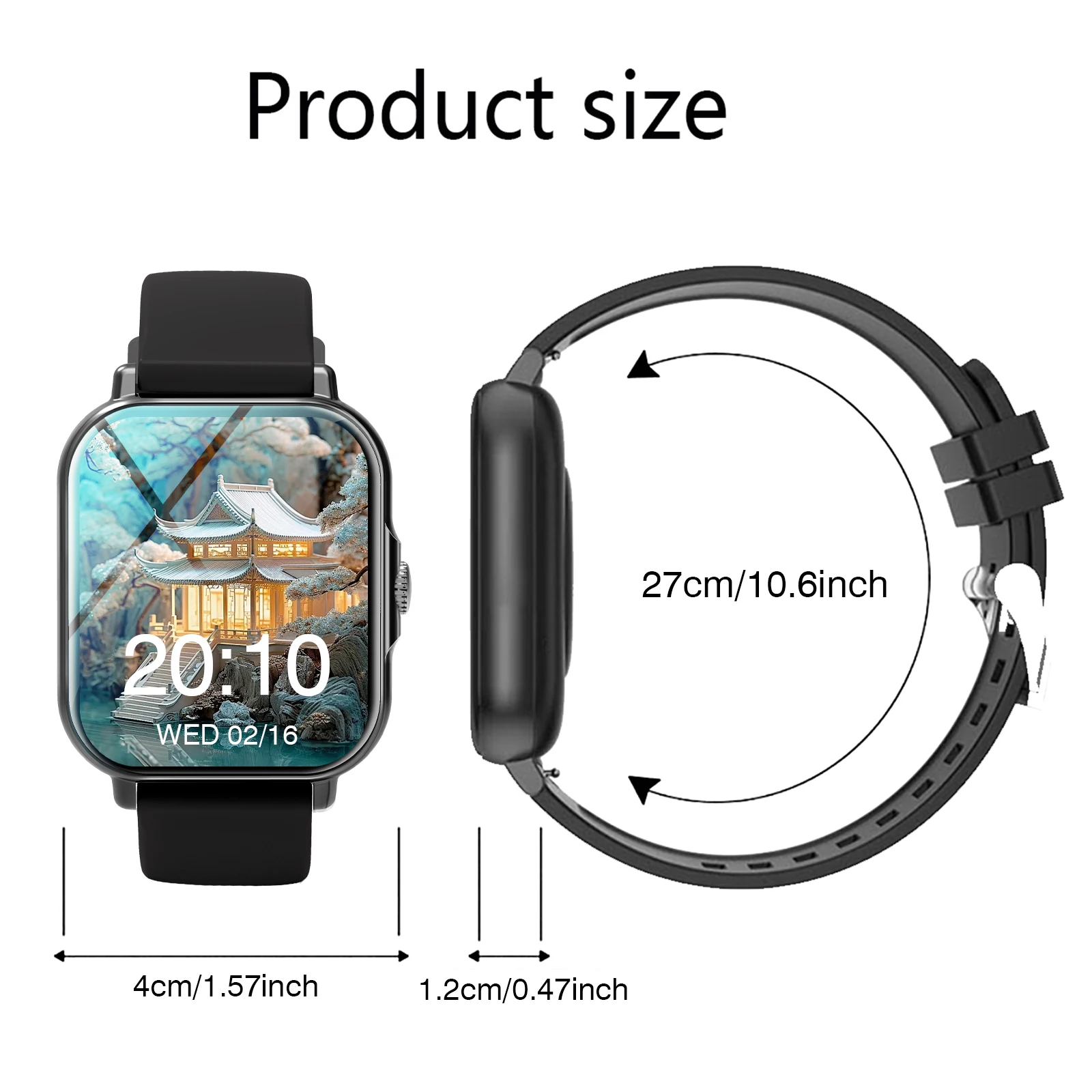 Smart watch, wireless call, message reminder, pedometer watch, 2.01 inch touch screen, suitable for Android/iPhone