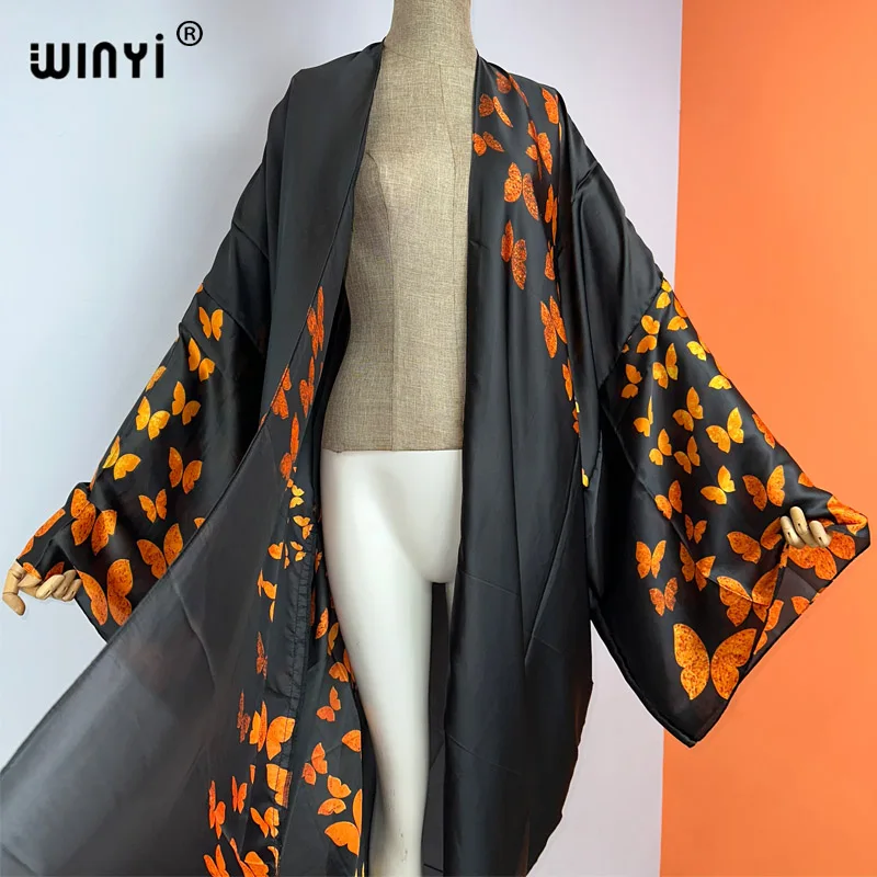 WINYI nowy moda artystyczna drukowane długie Kimono sukienka 2023 lato odzież kobiety wakacje plaża nosić narzuta na strój kąpielowy kaftan