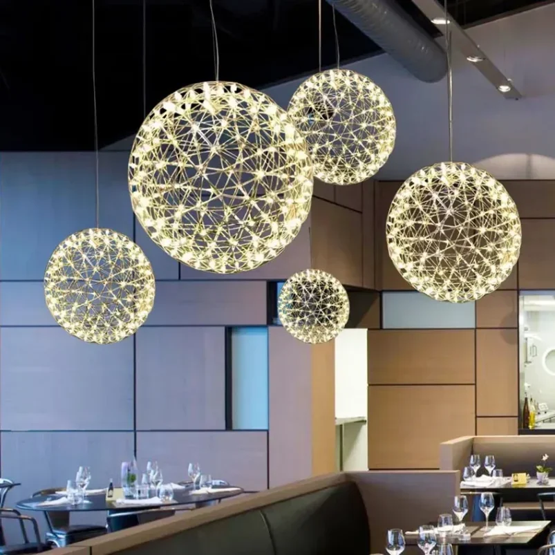 

Modern Brief Loft Spark Ball LED Pendant Light Stainless Steel Firework Dandelion Chandeliers Lighting Bar Bedroom Living Room
