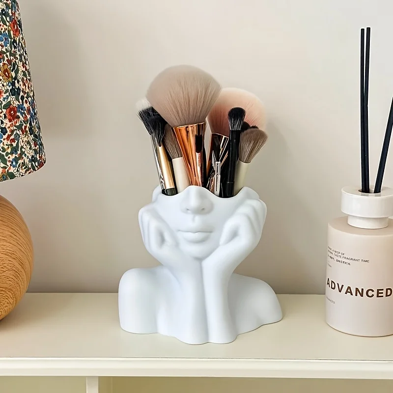 Face Shape Makeup Brush Holder - Beauty Makeup Storage Box, Female/Woman Face Design Lightweight and Portable Storage Box image 4