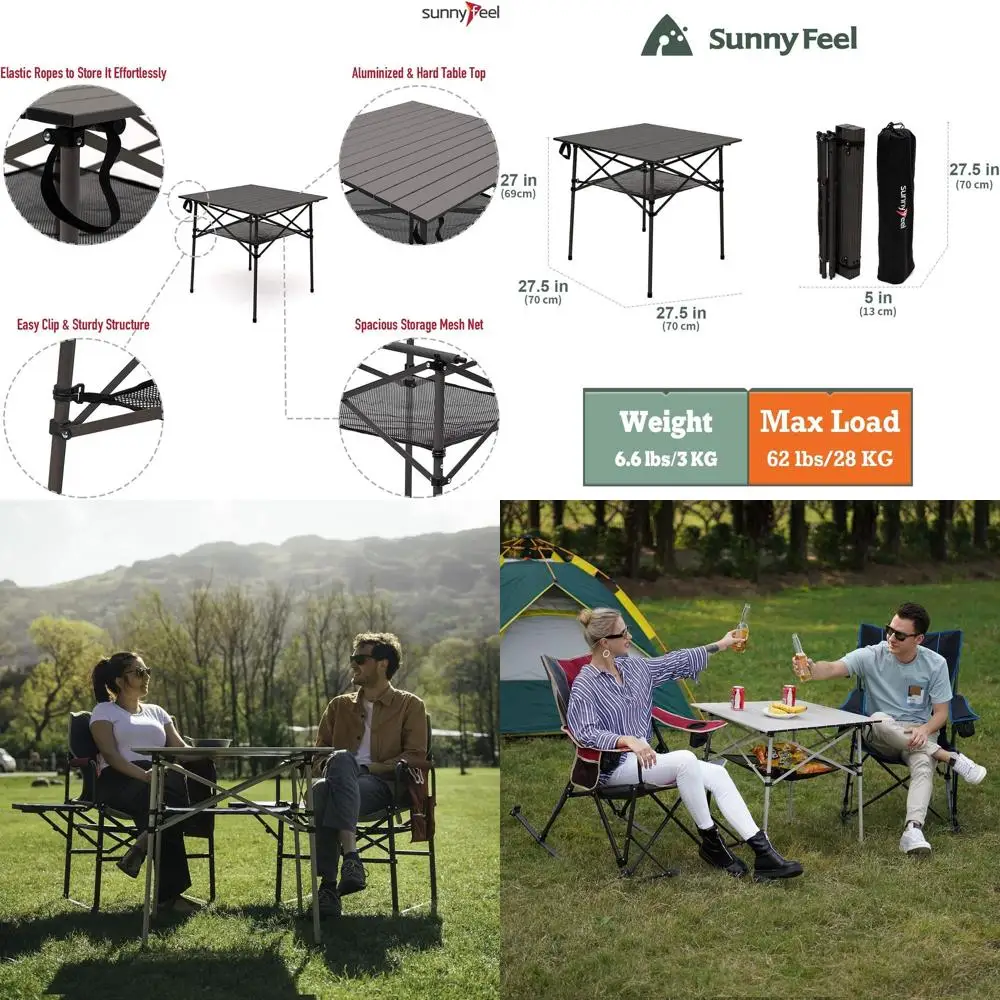

Портативный алюминиевый складной столик для улицы — компактный, легкий квадратный стол на 4, идеально подходит для кемпинга, пикников, пляжа и путешествий.