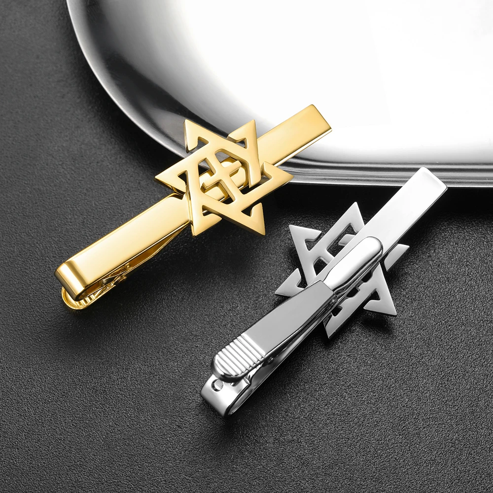 Star of David Cross Tie Clips for Men Suit Tie Accessories Stainless Steel Hexagram Jewish Amulet Religious Jewelry