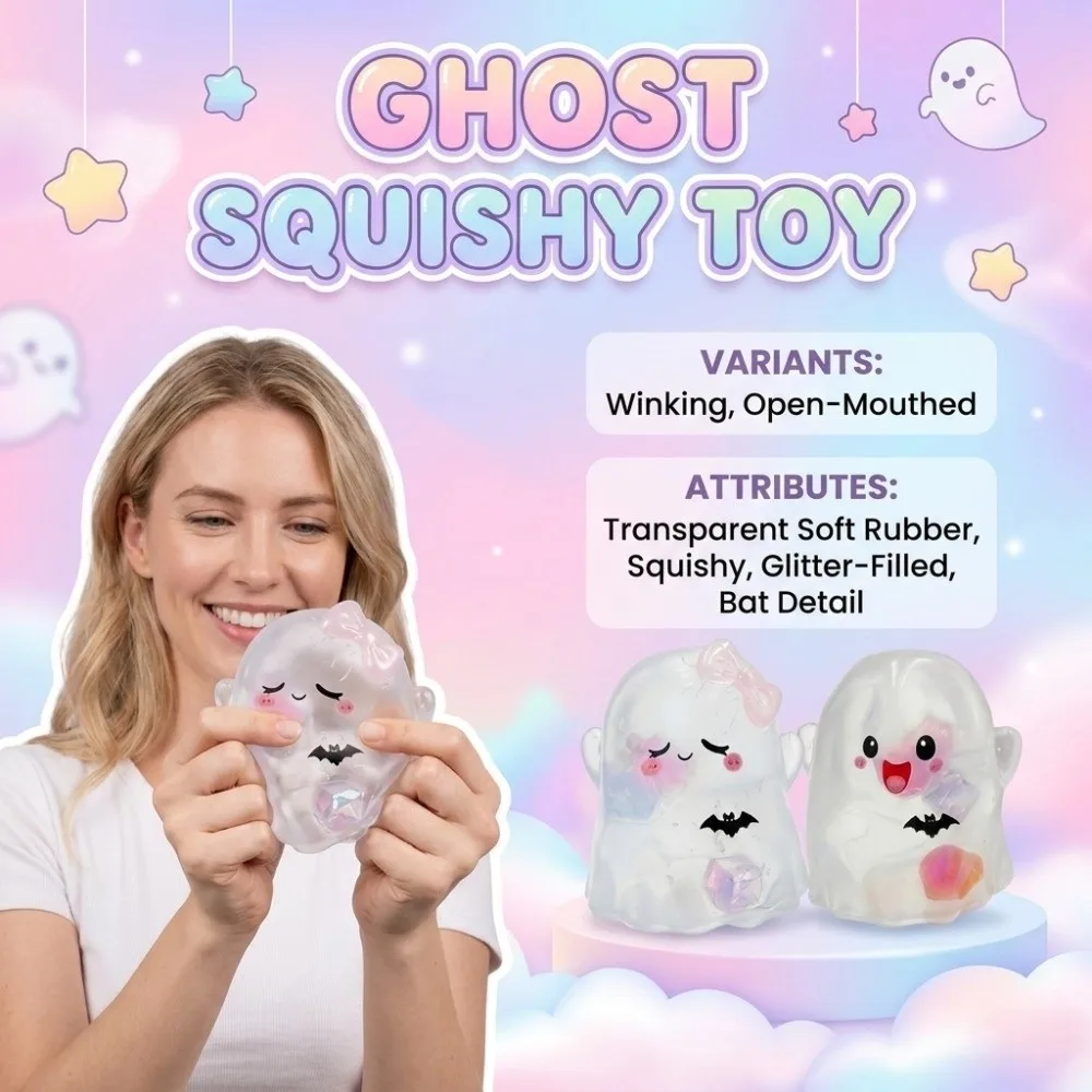2PCS/SET Cartoon Ghost Squishy Toy TPR Slow Rebound Ghost Fidget Toy Transparent Spooky Slow Rebound Fidget Toy Desktop Decor