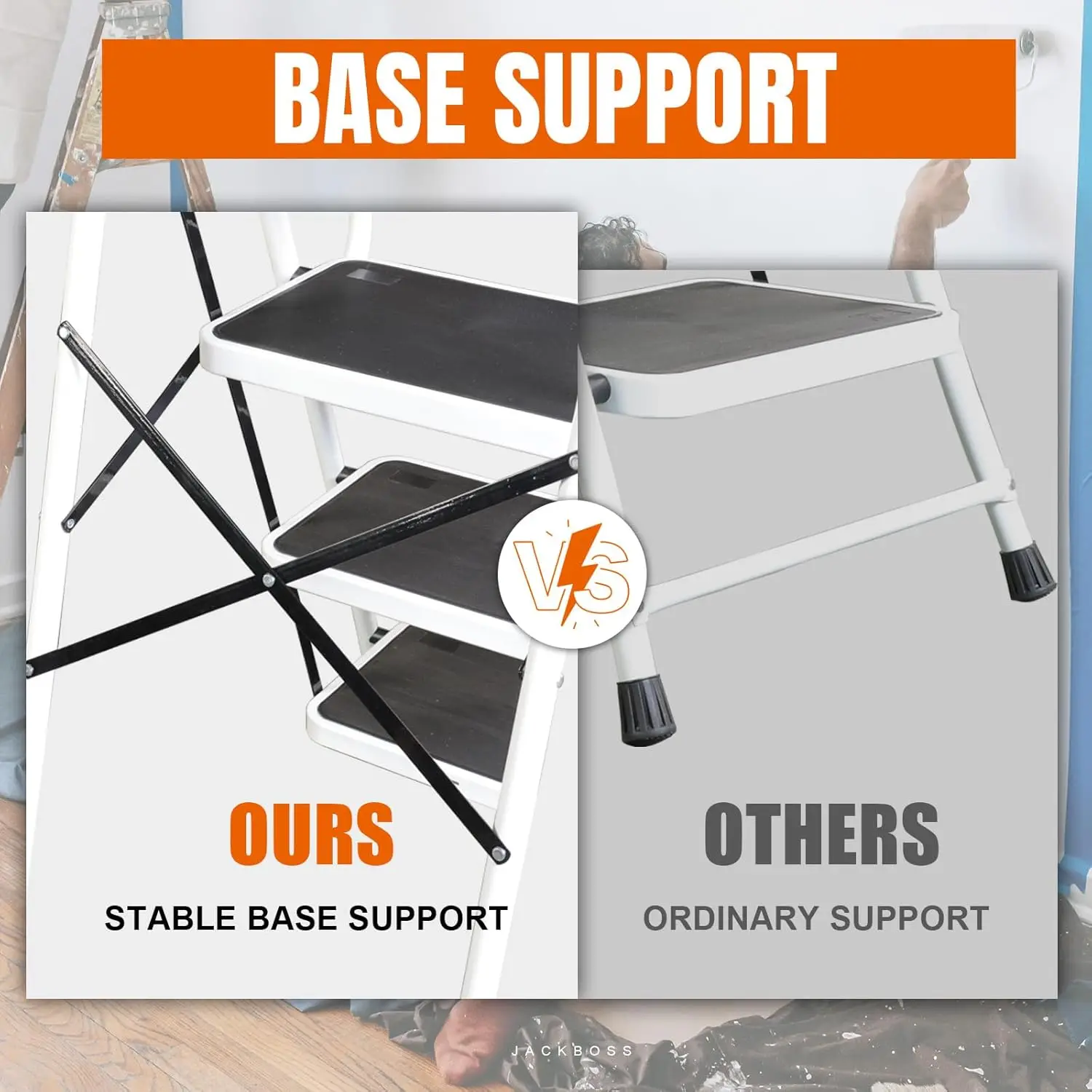 4 Step Ladder Folding Lightweight with Handrails Anti-Slip Pedal 400 lbs Capacity for Home Office Kitchen Garage