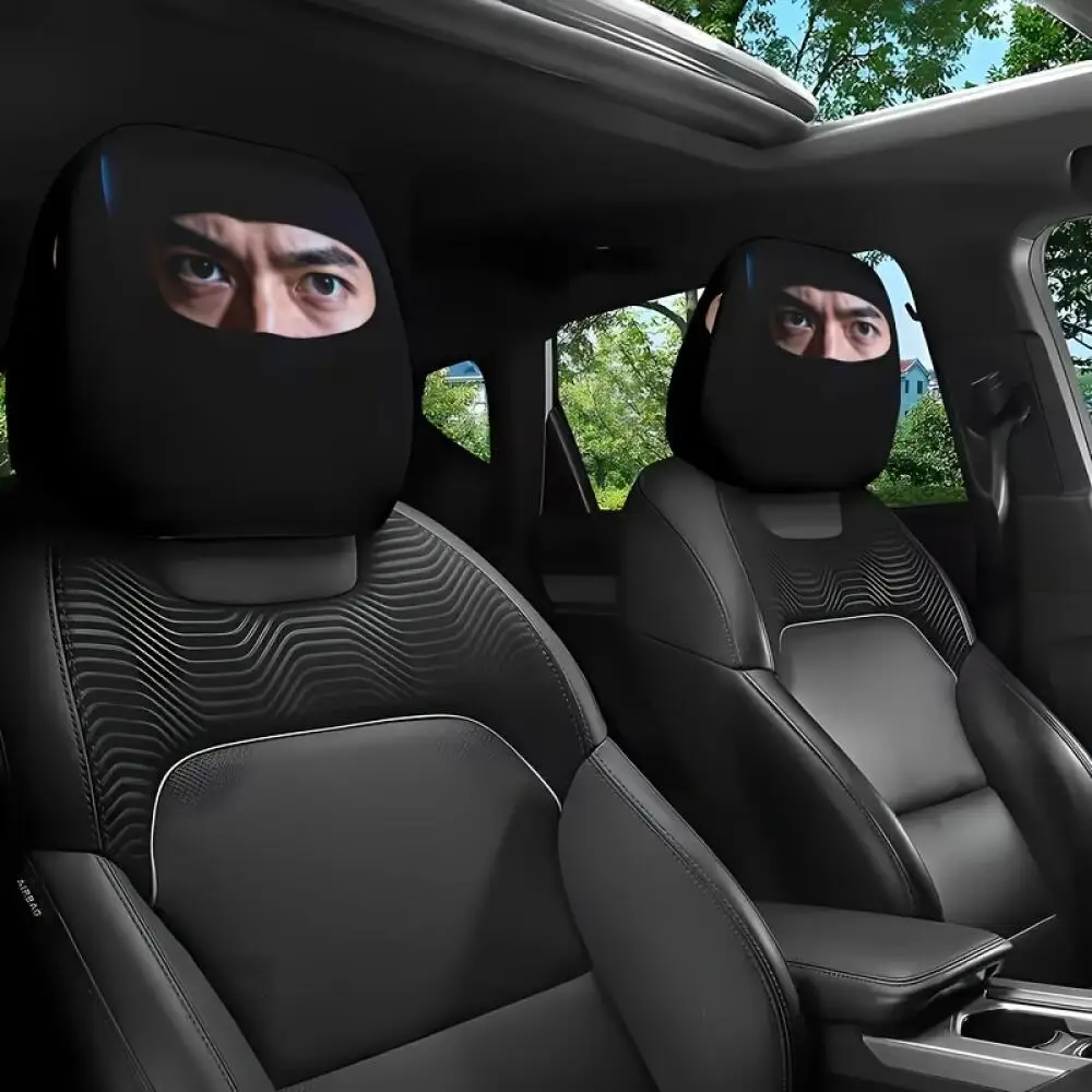 2 Pieces Funny Staring Man Face Car Headrest Covers, 2D Printed Elastic Universal Car Seat Headrest Protectors
