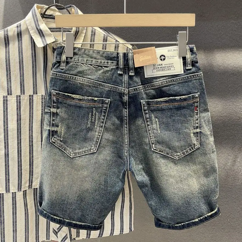 Vintage Denim Shorts for Men Casual Summer Knee Length Jeans Vintage Clothing Premium Quality Japanese Washed Water Denim Shorts
