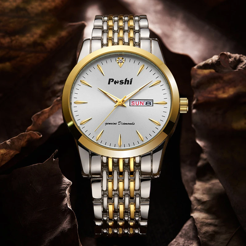 POSHI Relógio Masculino para Homem Relógios de Quartzo Relógio de Pulso Masculino Luxo Automático Mecânico Liga Pulseira Data Relógio de Negócios