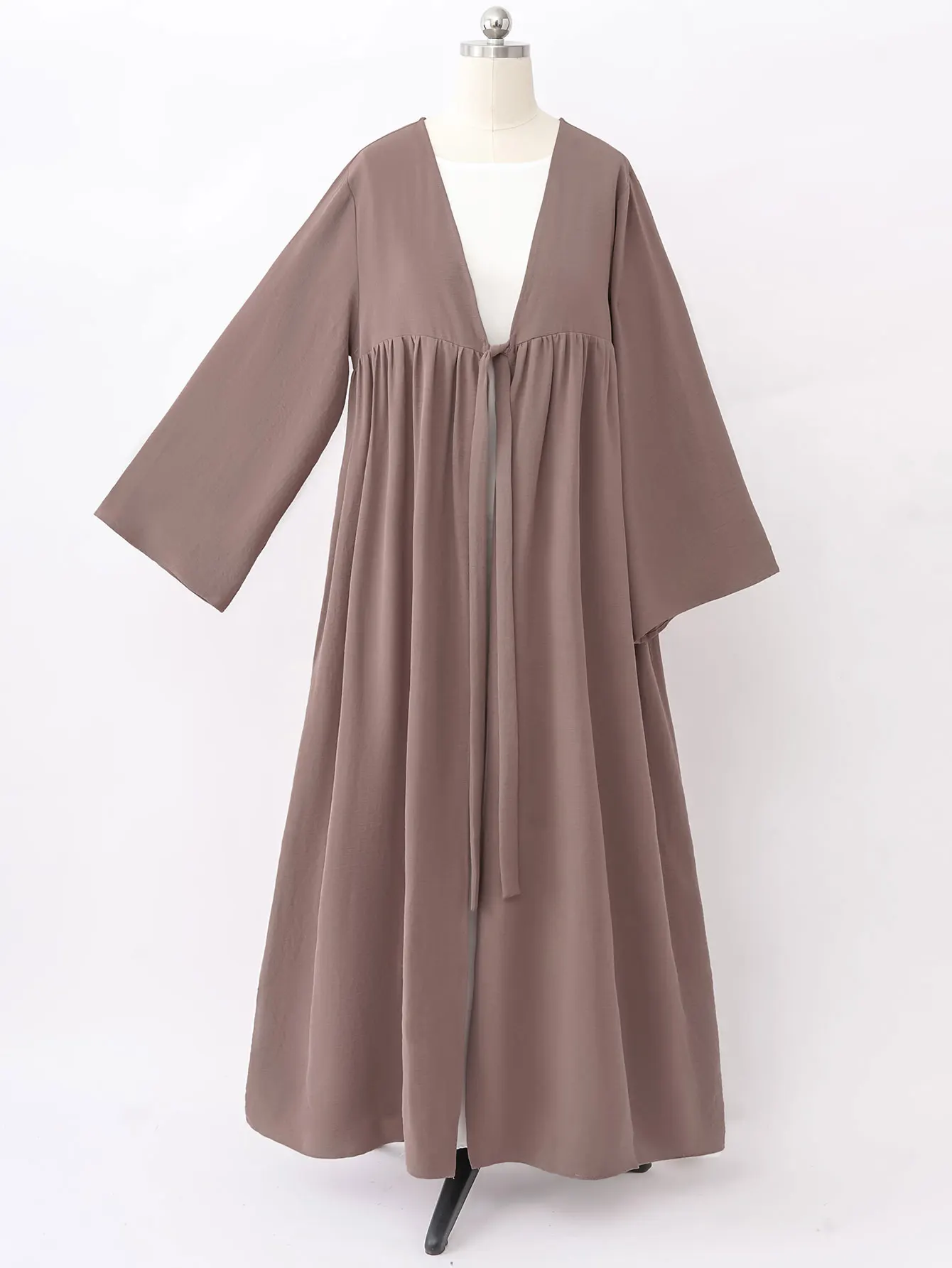 Classico Abaya musulmano con scollo a V raccolto in vita Design rilassato Silhouette lunga per una comoda medicazione modesta in vari scenari