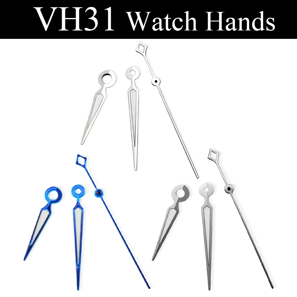 VH31 Silver/Blue Watch Hands Green Luminous Fit VH31 Movement Watches Accessories Parts