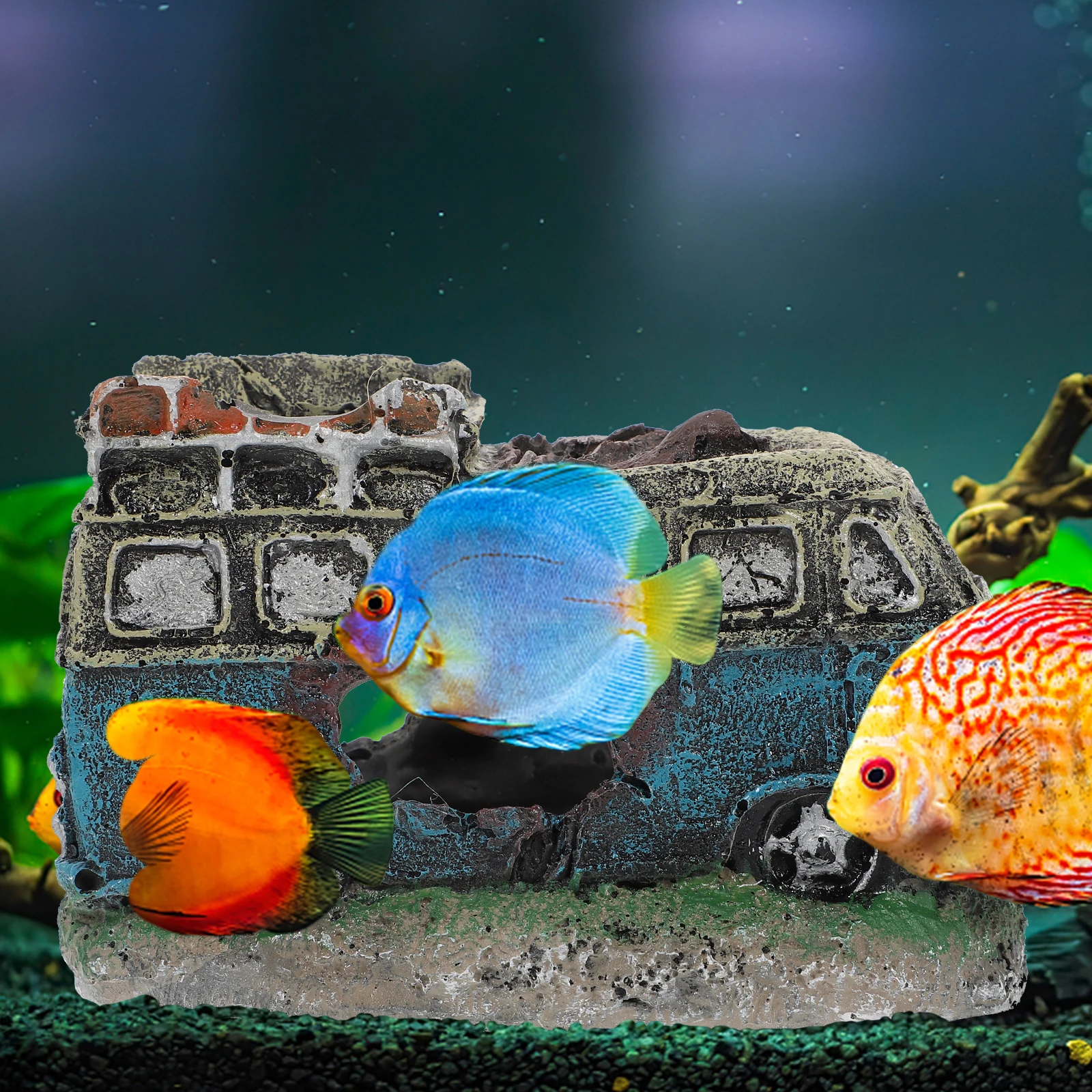 

Resin Fish Tank Decor Car Wreck Simulation Ornament for Aquarium Fish Hidden House Shrimp Shelter Resin Underwater Craft