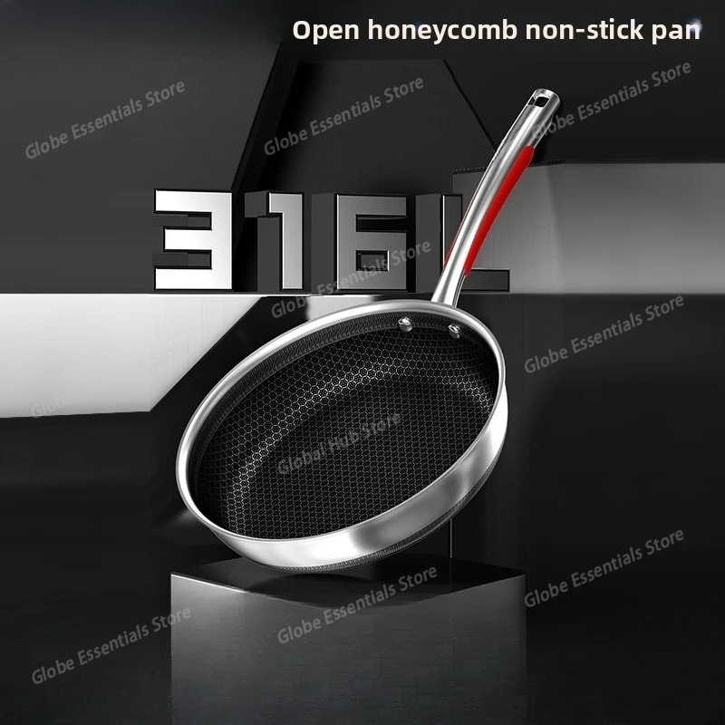 Nonstick Frying Pan 316L Medical Antibacterial Stainless Steel Pan 26/28cm Kitchen Nonstick Cooking Induction Pan
