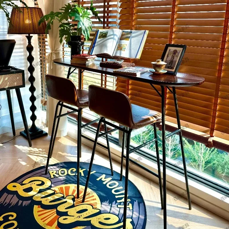 

Барный стол из массива дерева в средневековом стиле, для гостиной, балкона, небольшой домашний барный уголок, длинный настенный стол из кованого железа.