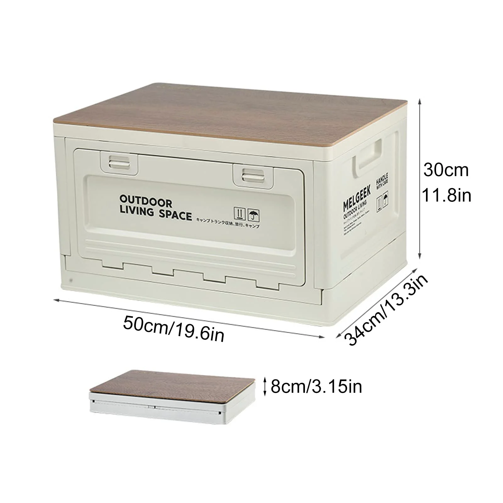 ！@Multifunctional Plastic Outdoor Foldable Lightweight Portable Camping Storage Box Wooden Lid Side Opening for SUV Car Trunk