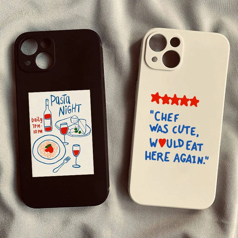 Arte abstrata macarrão noite vinho tinto caso de telefone para iphone 16 14 pro 15 13 12mini 11 xr xs max 7 8plus preto capa de silicone macio
