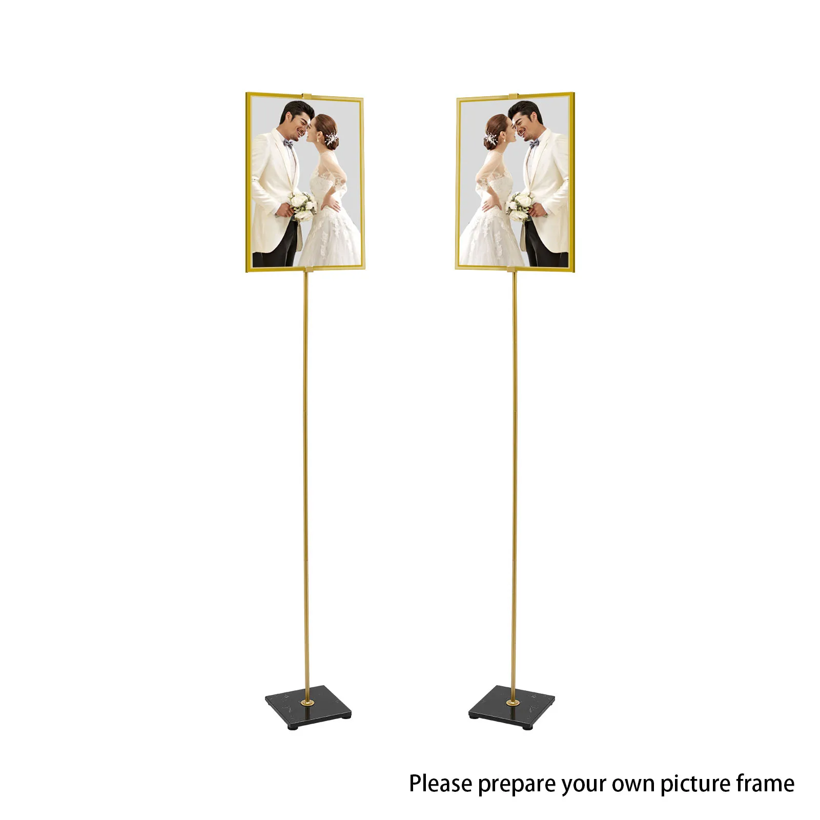 2Pcs 1.6M Sign Poster Stand For Weddings, Celebrations, Parties Gold Stand Steel & Marble Easel Stand W/ U-shaped Slot