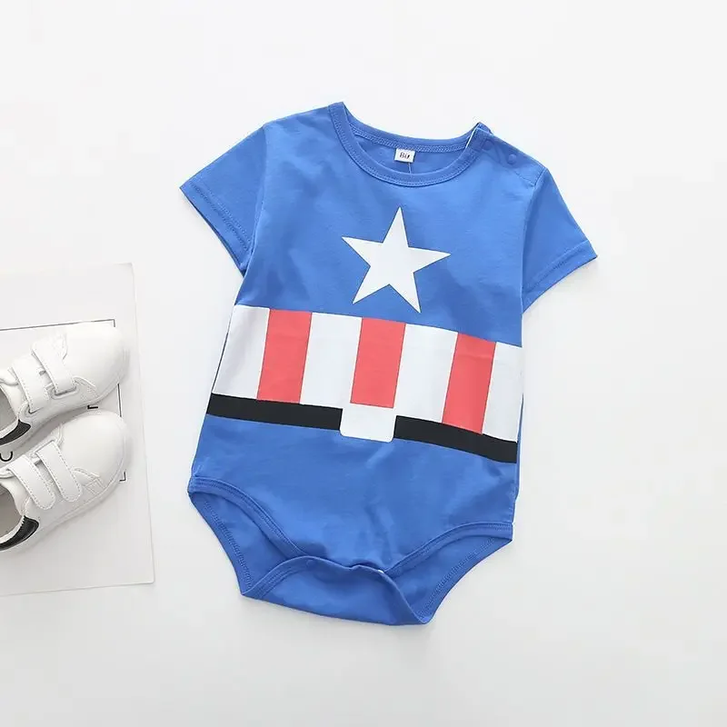 Summer Baby Boys Rompers Cartoon Spiderman Donald Captain America Newborn Girls Short Sleeve Cotton Infant Jumpsuit Kids Clothes