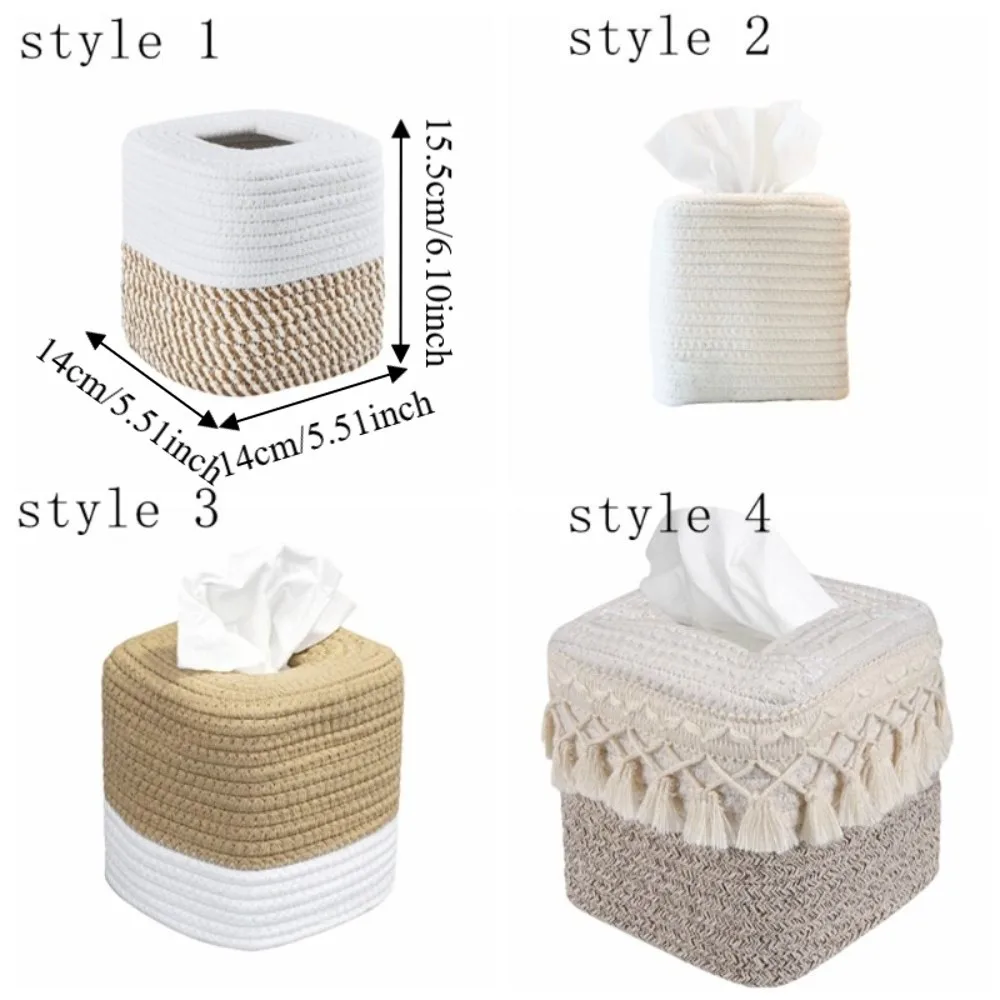 Multi-functional Rustic Woven Tissue Box Hand-woven Cotton Thread Minimalist Tissue Box Square Decorative Roll Holder Office - view 6