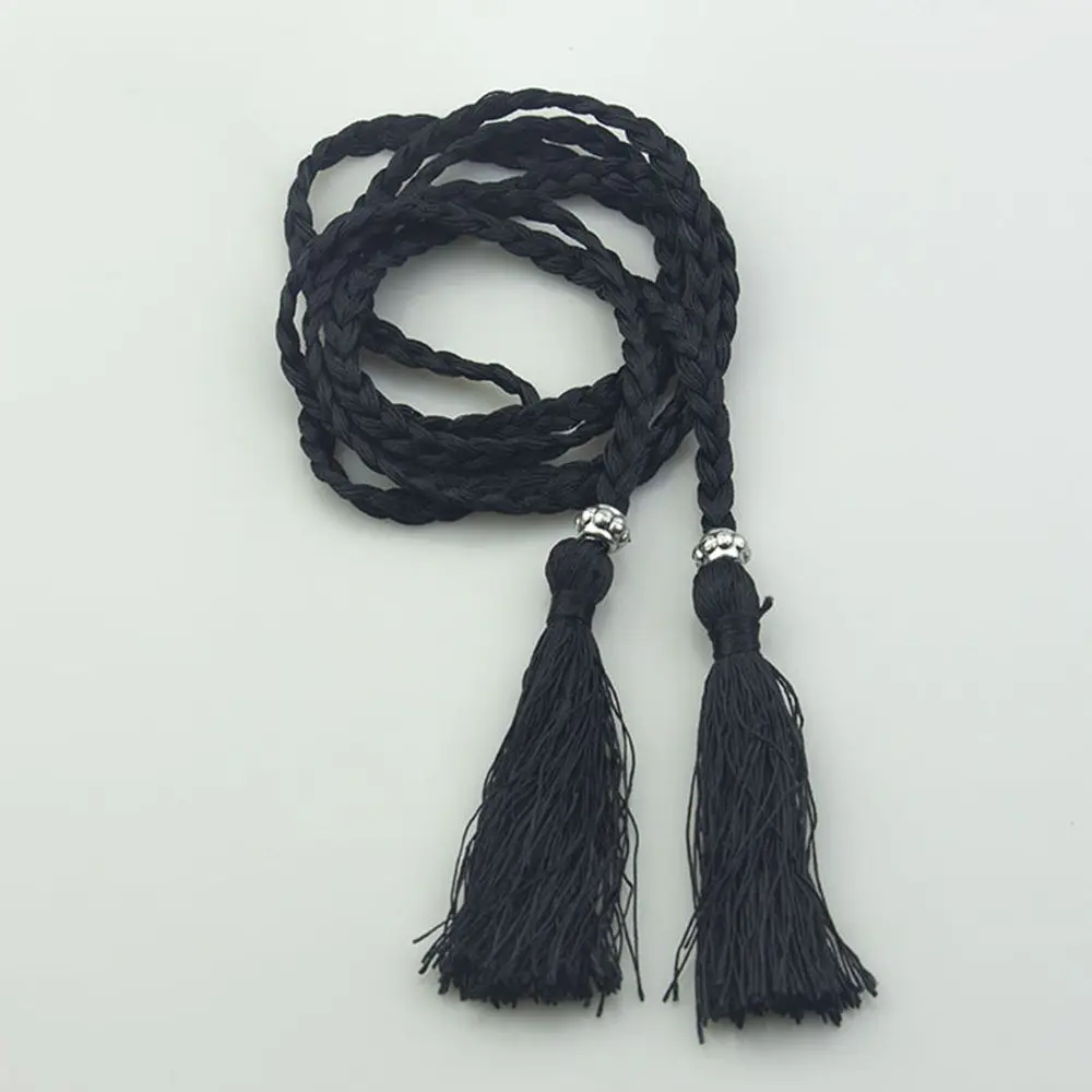 Cintura trançada fina com Tassle Bow para mulheres, cintos de tassles, cadeia de corda