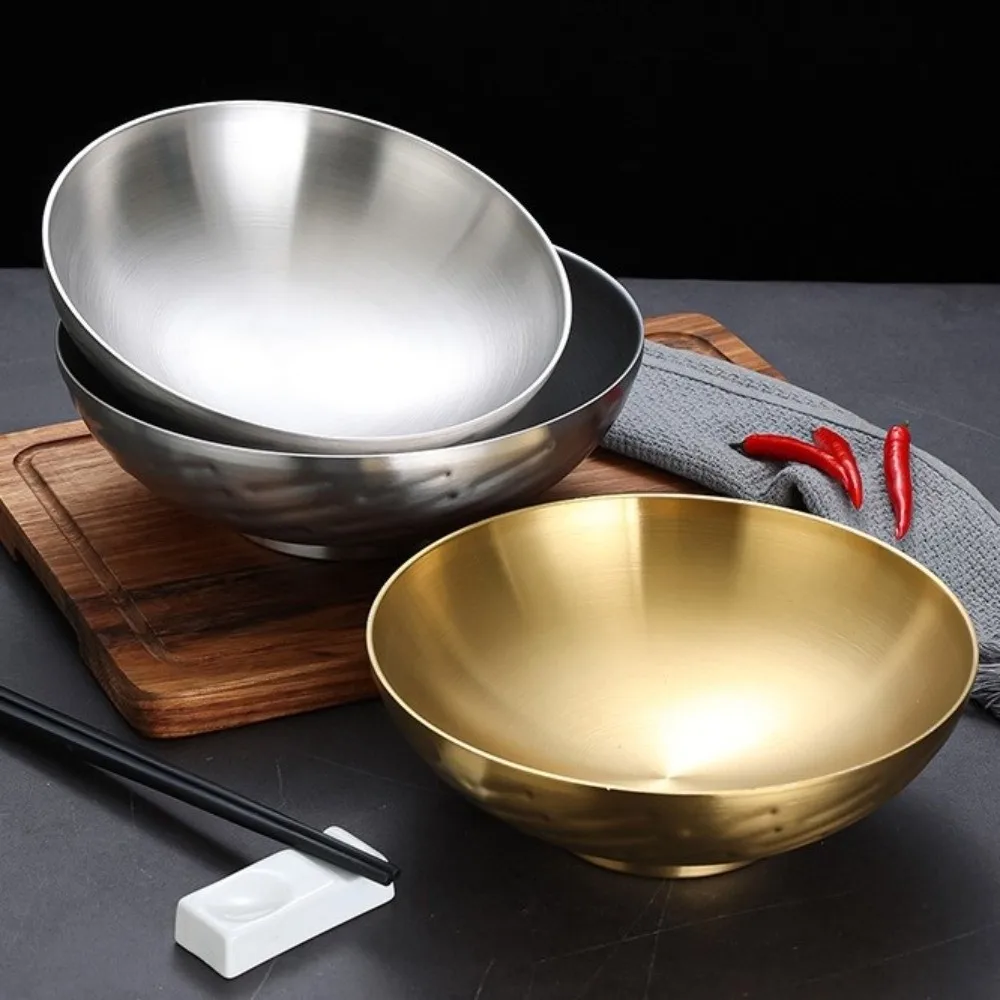 Thickened Stainless Steel Bowl High Footed Heat-insulating Salad Bowl Double Layer Drop Resistant Korean Ramen Bowl