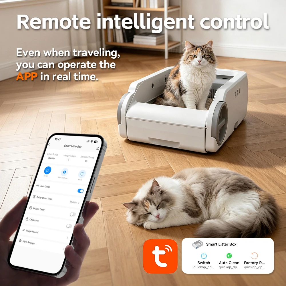 Pokpaw Open Automatic Cat Litter Box Smart Self-Cleaning Remote Control Via App Cat Toilet Litter Tray New Electric Cat Toilet