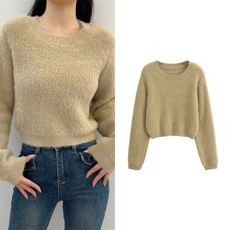 

TRAFZR knit Pullovers Harajuku Vintage Burgundy Sweater Women's Autumn Sweater Long Sleeve Sweaters Mink Cashmere Pullovers