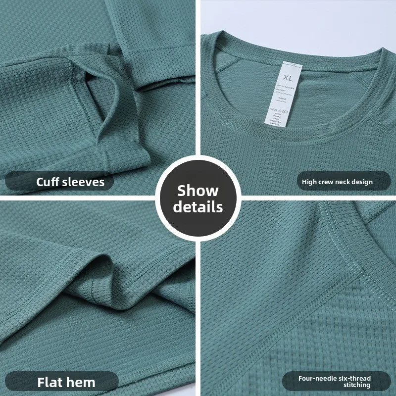 T-shirt à manches longues et col rond pour homme, haut de Base, cyclisme, course à pied, vitesse, soie glacée sèche, respirant, sport, Fitness, haut intérieur