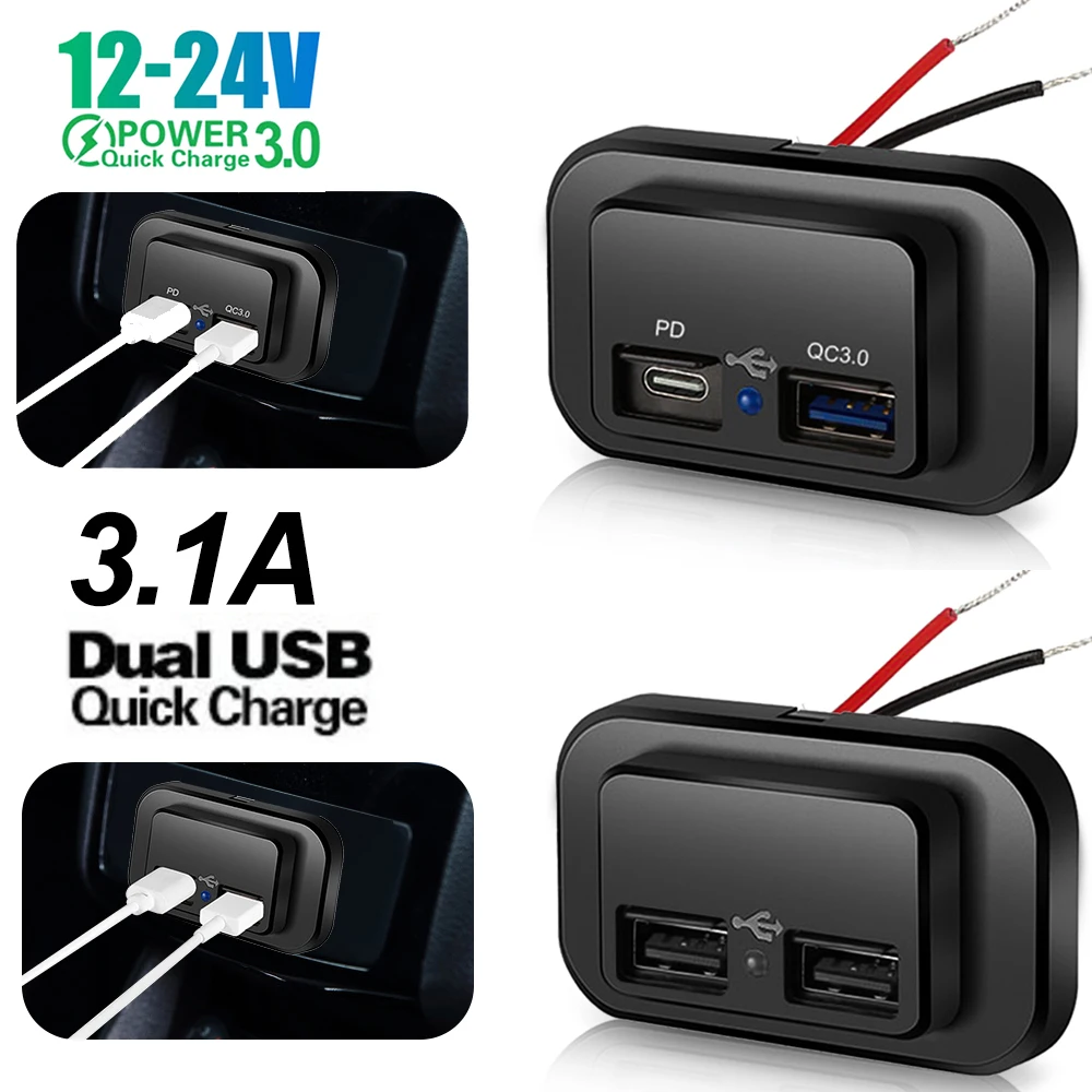 QC3.0 PD Gniazdo ładowarki samochodowej Szybkie ładowanie Podwójna ładowarka USB Panel gniazdowy Zasilacz do ciężarówki Kamper Akcesoria do przyczep kempingowych 12/24V