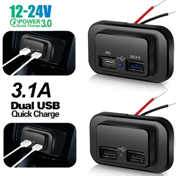 QC3.0 PD 자동차 충전기 소켓, 퀵 차지 듀얼 USB 충전기 콘센트 패널 전원 어댑터, 트럭 캠핑 캐러밴 액세서리, 12 V, 24V