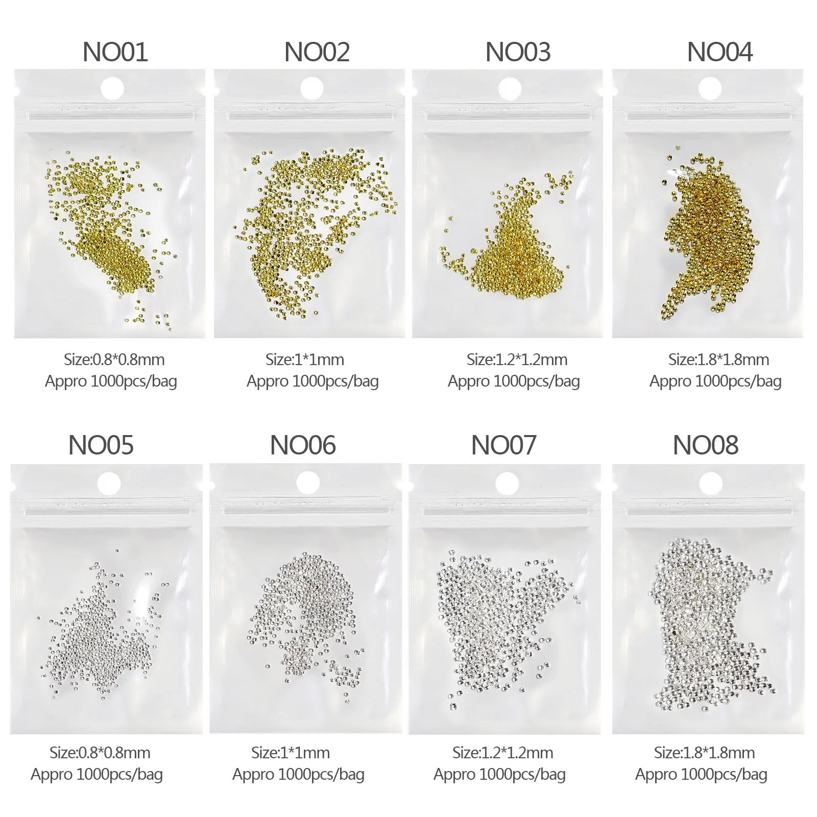 1000pcs Mini Metal Rivets Nail Decorations Hollow Gold Silvery Small Micro Caviar Beads Manicure Accessories