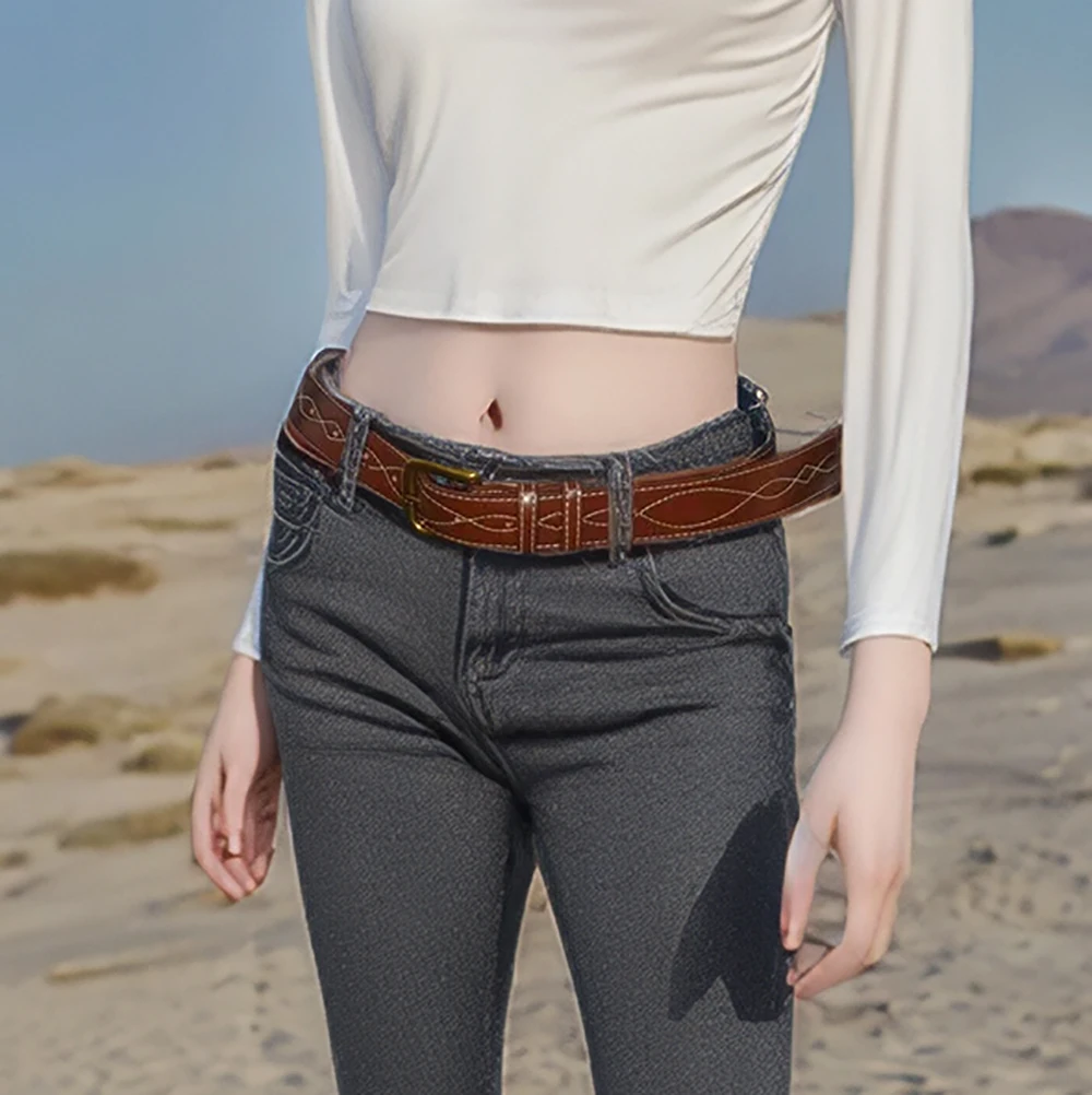 

Dark brown belt with colorful embroidery pin Buckel Belts for Lady women Military decoration Fashionable retro Girld Wear out