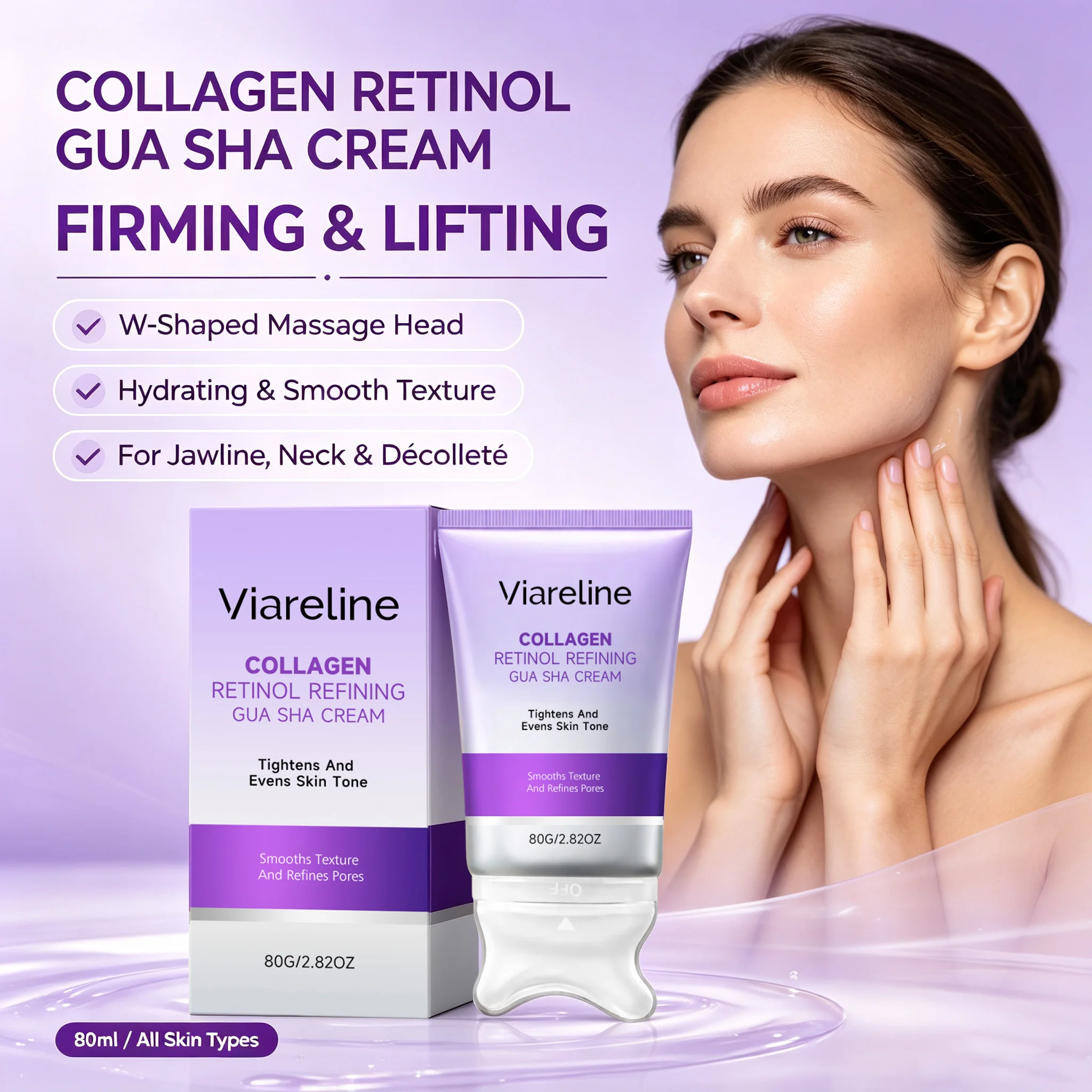 Collagen Retinol Refining Gua Sha Cream Firming Lifting Neck Jawline Cream Moisturizer Fine Line Care Neck Massager Korean Skinc