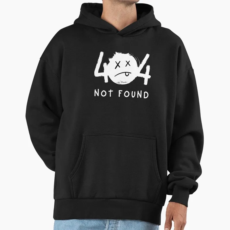 404 Not Found Funny Dead Face Doodle Graphic Hoodie Black Fleece Sweatshirt for Programmer Software Engineers Geek IT Developer