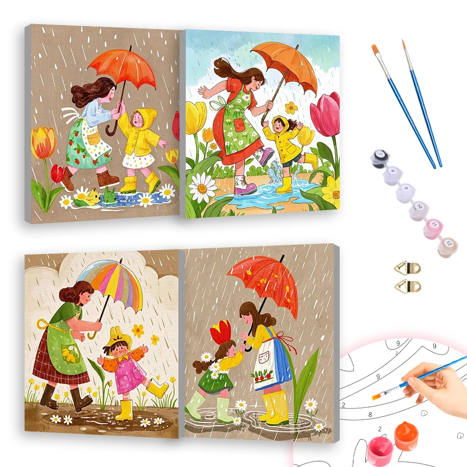 

RUOPOTY Oil Painting By Numbers 20x20cm ready Frame For Beginner Simple Mother's Day Gift Modern Watercolor Arts Home Decoration