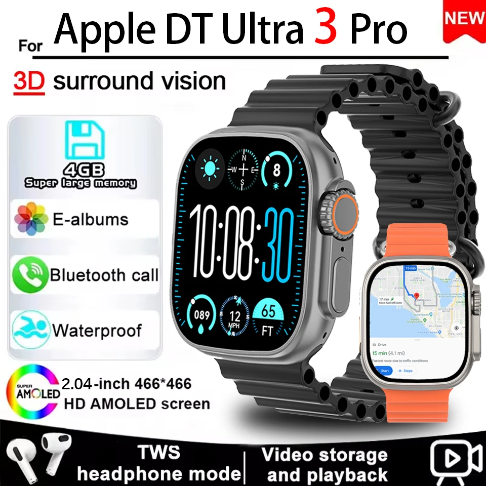 2026 ساعة جديدة DT Ultra 3 4GB ساعة ذكية للرجال جوجل خريطة NFC لتحديد المواقع المقتفي HD بلوتوث دعوة IP68 مقاوم للماء الساعات الذكية النساء