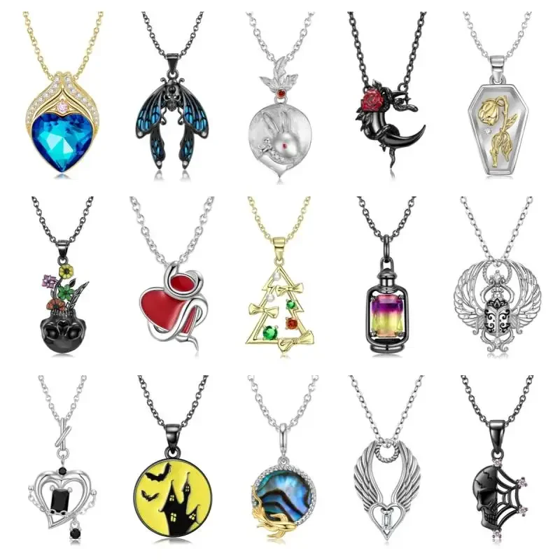 

KATAOKA 925 Sterling Silver Mermaid Blue Ocean Tears Black Snake Rose Rabbit Pendant Necklace for Women 45CM Chain Link Fine Jew