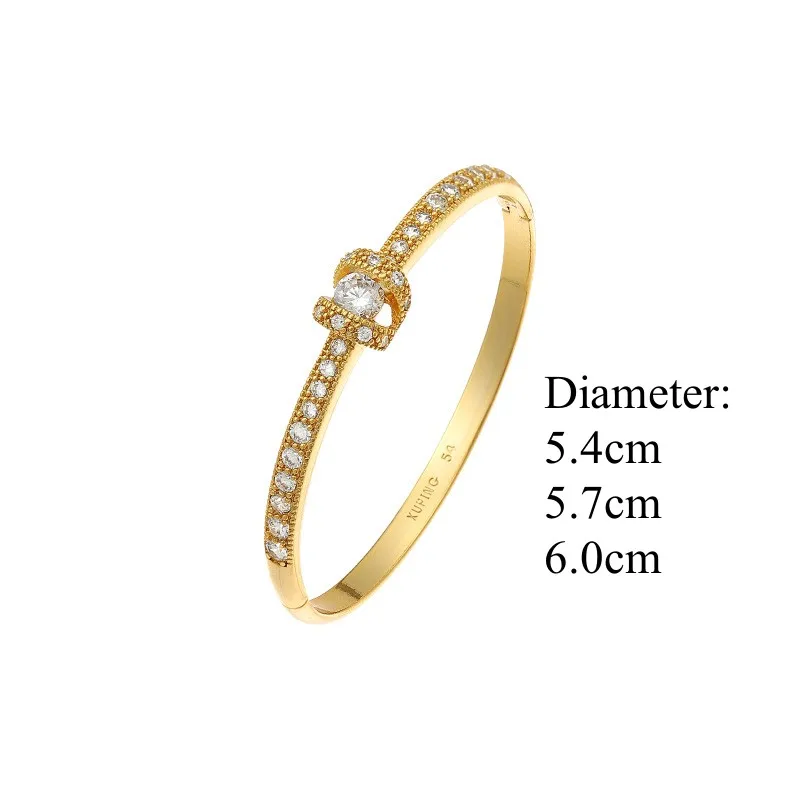 Boutique Zircon Pave CZ 24K Gold Plated Bangle For Women Charm Jewelry Exquisite Classical Decoration 2024