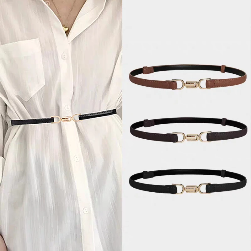 Women's Retro Solid No-drill Belt Fashion High-quality Black Khaki Buckle Belt Popular Trend PU Leather Belt for Pants Jeans