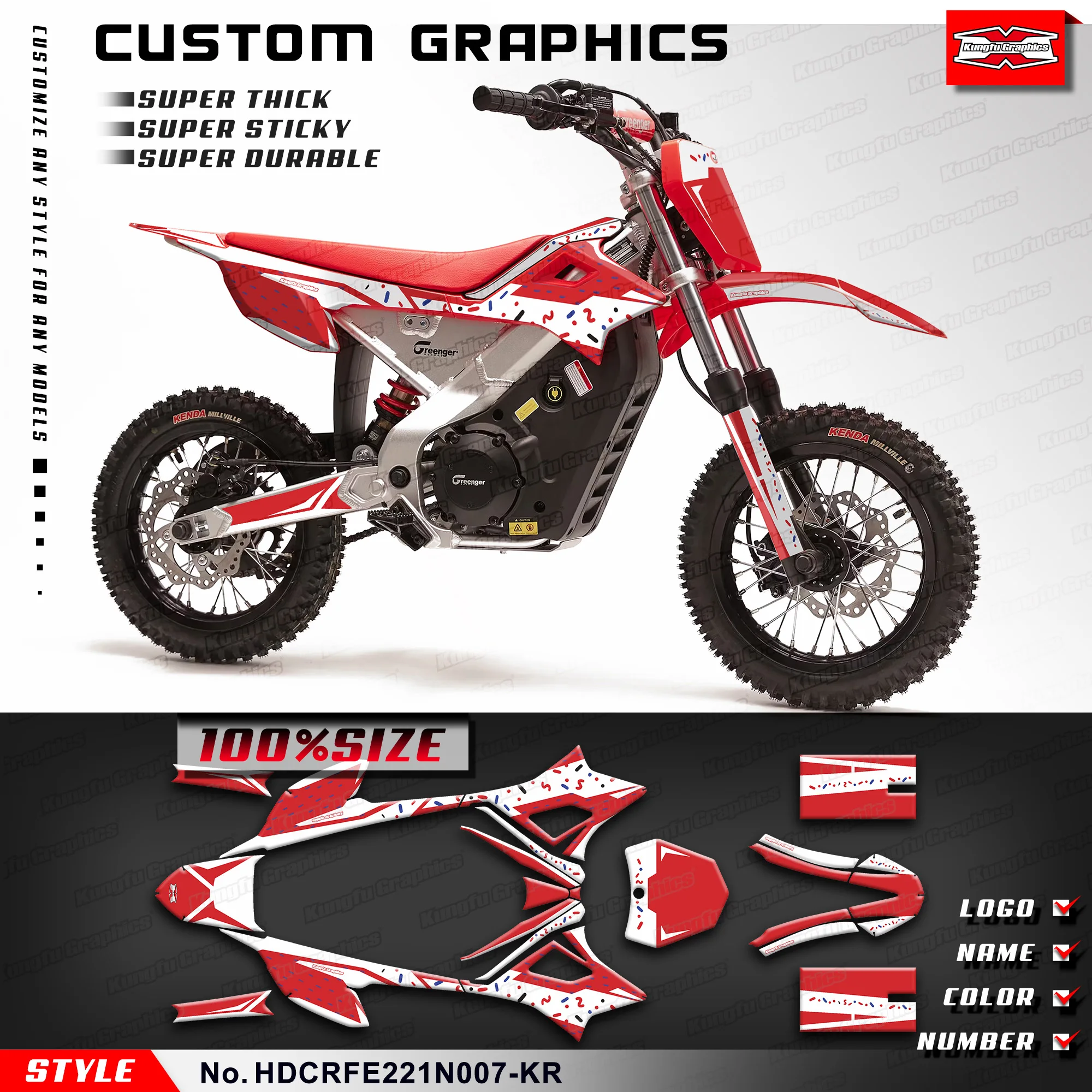 

KUNGFU GRAPHICS Customised Racing Graphics Sticker Complete for HONDA CRF-E2 / CRF E2 2021 2022 2023 2024 2025, HDCRFE221N007-KR