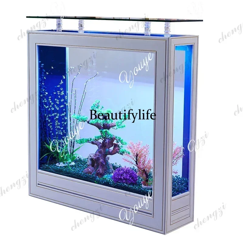 10  B-Y Light Luxury Fish Tank Living Room Home Medium And Large Ultra-white Glass Floor-to-ceiling Ecological