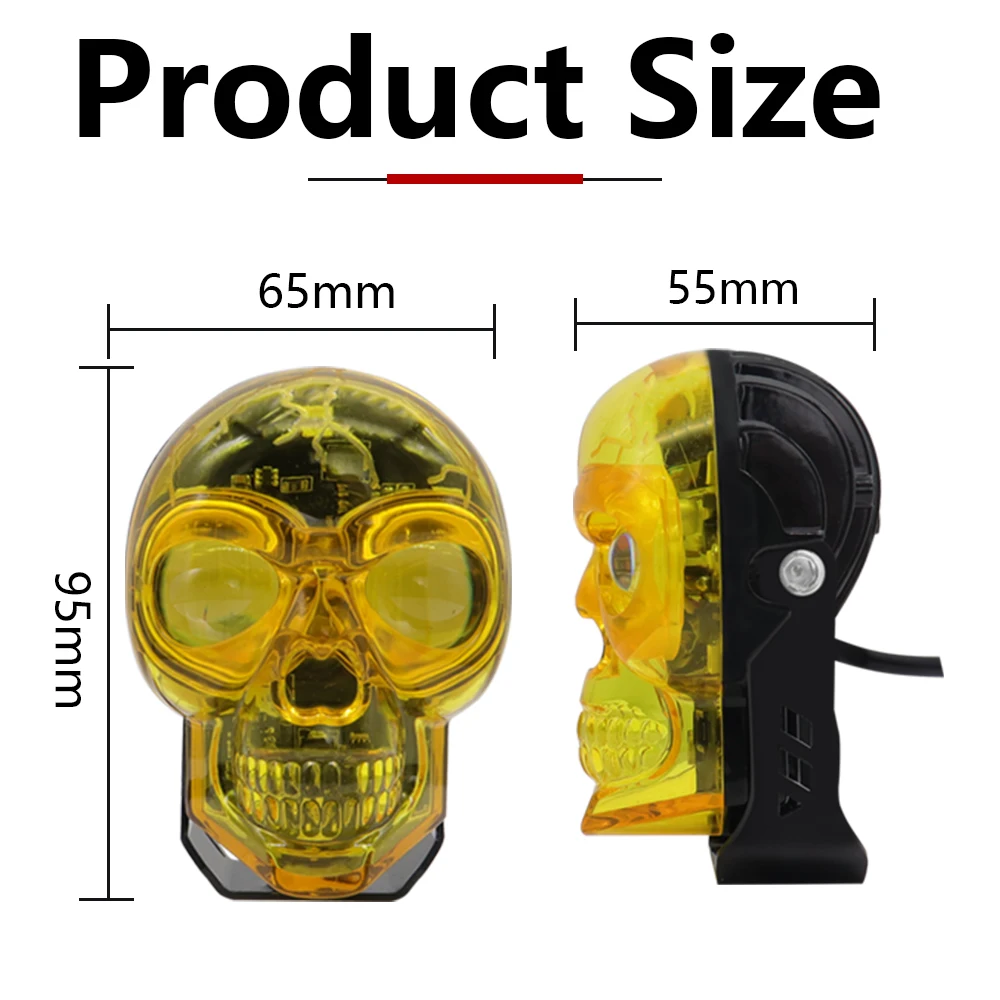 Picture 3: Motorcycle LED Spotlight Skull Headlight Dual Color Motorcycle High Low Beam Auxiliary Light Waterproof Motorcycle Accessories