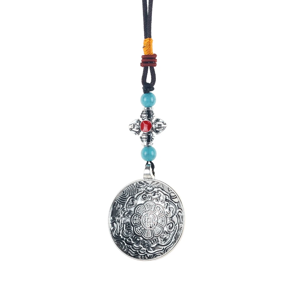 Tibetan Eight Auspicious Bagua Pendant Alloy Vajra Amulet Charm Silver Color Hanging Ornament Ethnic Style Keychain Gift Pendant