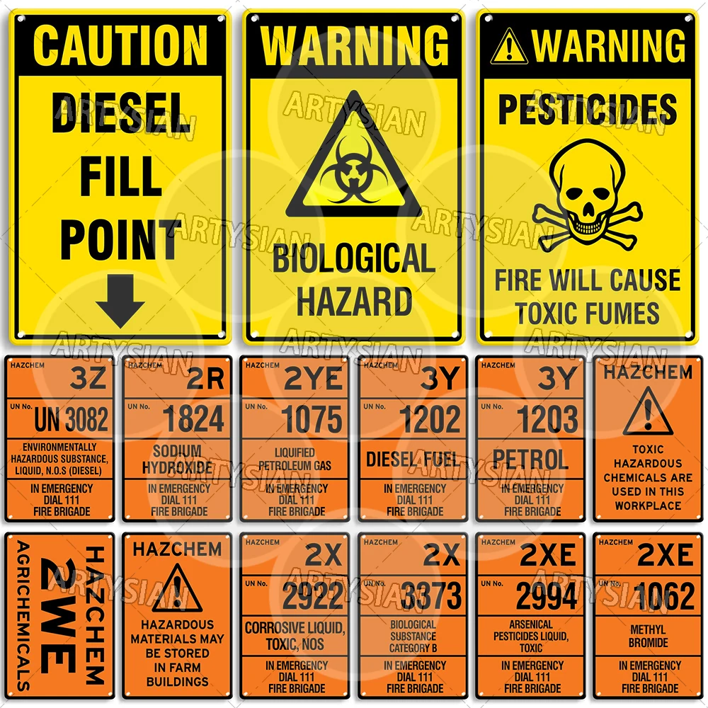 Biological Hazchem Sign Arsenical Pesticides Warning Plaque Corrosive Liquid Diesel Fill Point Toxic Material Farm Hazard Poster